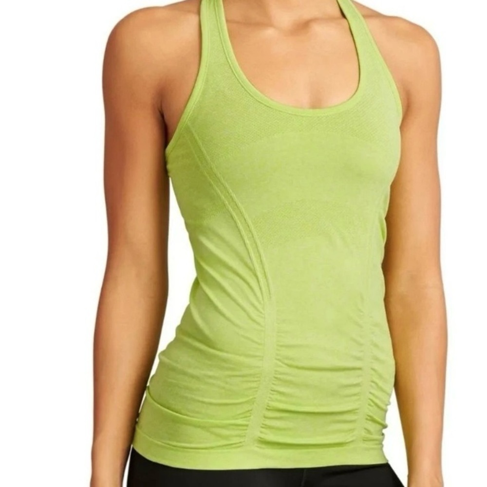 Athleta Fast Track Tank Green Ruched ActiveTop Athleisure Activewear Size Medium